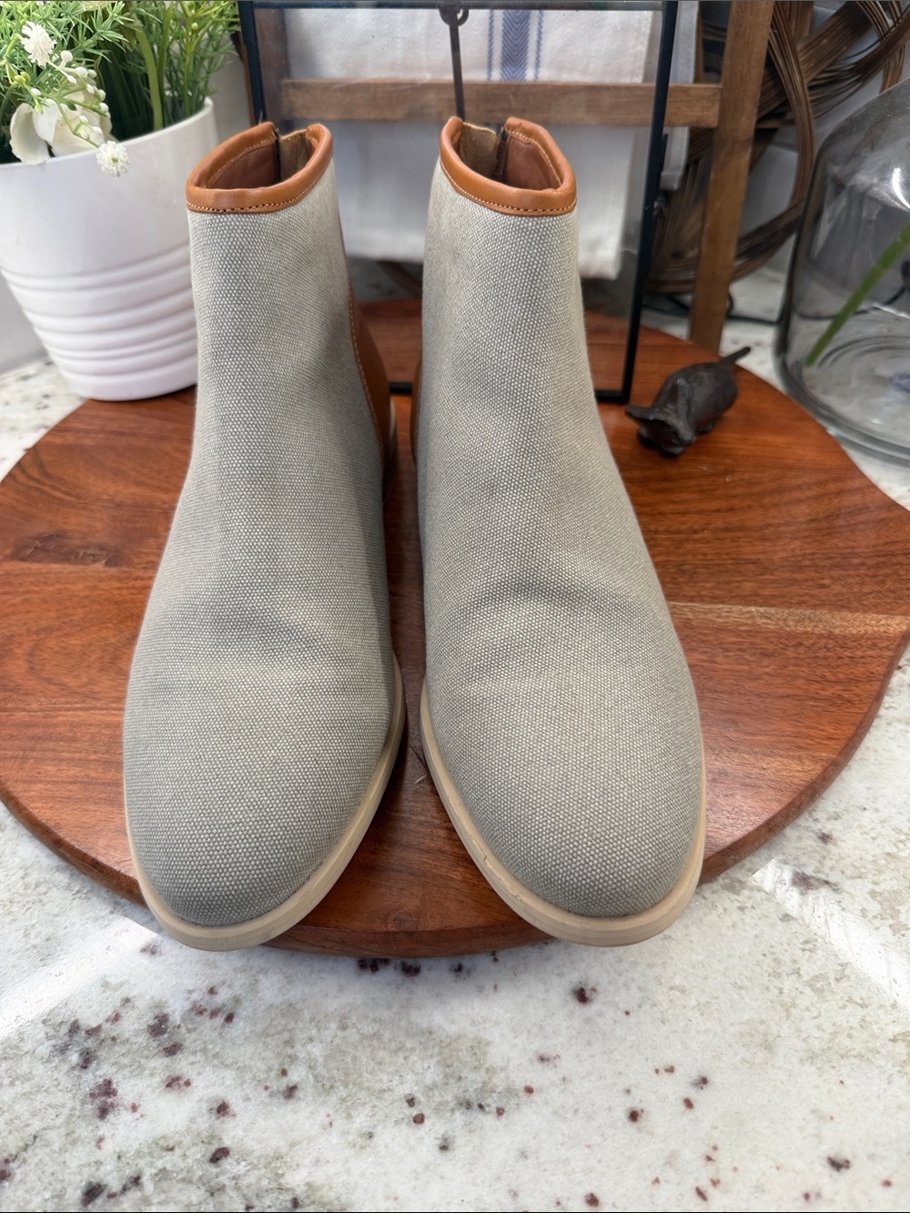 Called to Surf Canvas and Leather Slip-On Ankle Boots in Light Gray